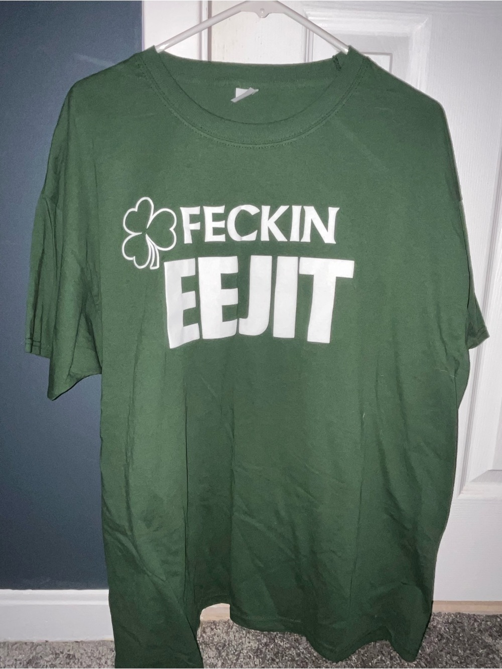 Fruit of the Loom Green T‑Shirt with White Shamrock & 'FECKIN EEJIT' Print